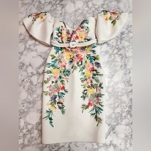 Off The Shoulder White Dress w/ Floral Print